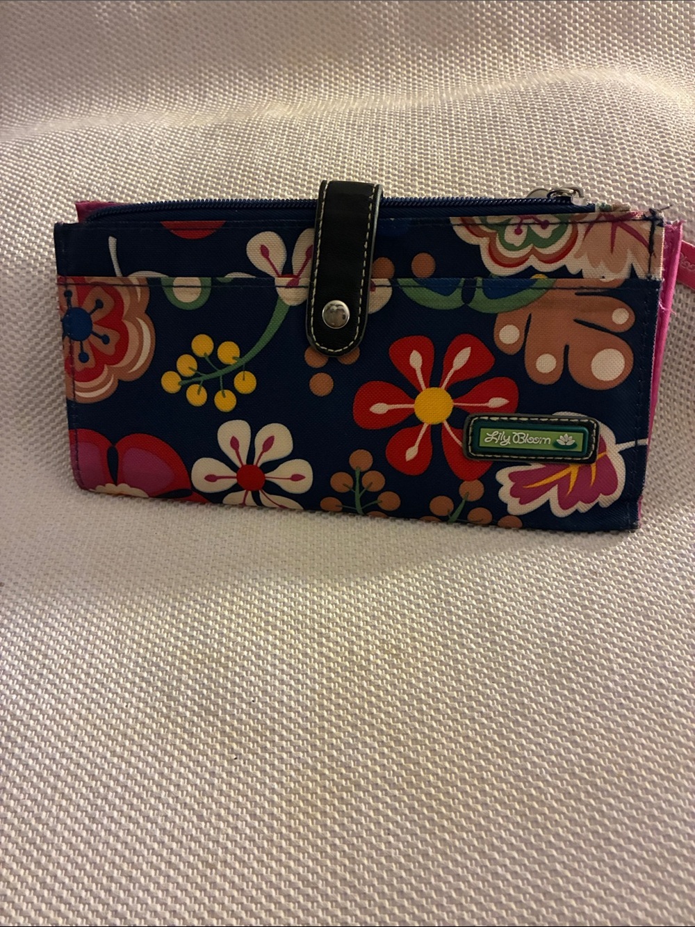 Lily Bloom Navy Floral Zip-Top Wallet with Multicolor Flowers